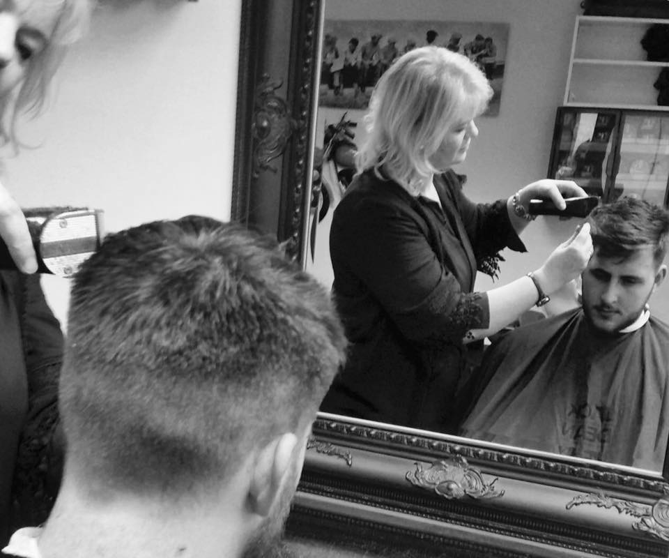 Customer receiving a haircut